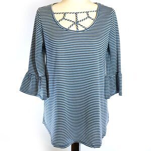Reborn J Medium Blue Gray Stripe Ruffle Sleeve Top
